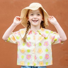 ILoveJ 女童三朵花領短袖襯衫