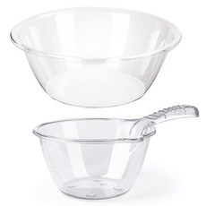 MONACO OLIVE 透明圓形臉盆 (中) + 透明水瓢套組, 單一顏色, 1套