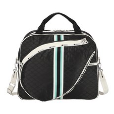 LESPORTSAC 力士保 女款緹花黑色AEC條紋網球托特包 3882 E595