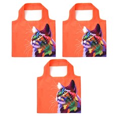 알로데 솜니움 유화 접이식 장바구니 쇼핑백, 04 오렌지고양이, 3개