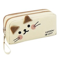 DOnG-A Pms 可愛大容量雙口袋鉛筆盒, 快樂貓 白色, 1個