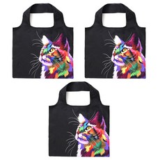 알로데 솜니움 유화 접이식 장바구니 쇼핑백, 05 블랙고양이, 3개