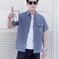 男士水洗寬鬆版型短袖牛仔襯衫 YXCC117
