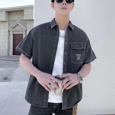 男士水洗寬鬆版型短袖牛仔襯衫 YXCC117