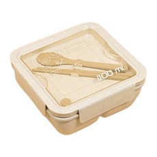 奶油色小麥秸稈方形便當盒 + 湯匙 + 筷子組, 1套, 混色