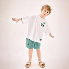 JELISPOON 兒童夏季涼感棕櫚樹上下裝套裝