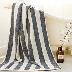 AMENITY TOWEL 先染條紋浴巾 450g 30支棉紗, 藍色, 1個