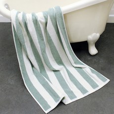 AMENITY TOWEL 先染條紋大浴巾 450g 30支棉紗, 綠色, 1個