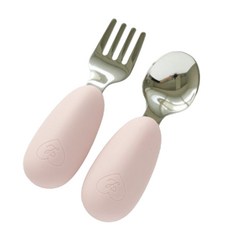 러빗 유아용 자기주도 스푼 + 포크 세트, 블러쉬핑크, 1세트
