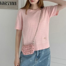 編織女款棉質麻花金標貝雷塔圓領短袖針織衫