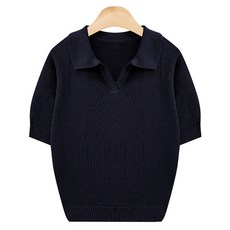 Tteugaejin 女款透氣亞麻簡約開襟翻領短袖針織衫