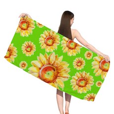 Sonio 夏季圖案柔軟沙灘巾 70 x 150 cm, 1個, 03 綠色花朵
