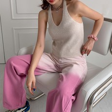 針織女款羅紋V領卡門繞頸針織背心無袖上衣