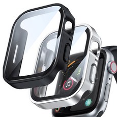 림스테일 9H 액정보호형 테라곤 애플워치 케이스 2종 세트, 블랙, 실버