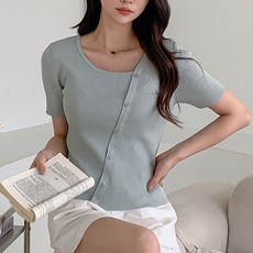 뜨개진 여성용 레이온 쫀쫀 골지 비대칭 반팔 카사르 가디건