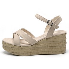 JACK&JILL 女款X字楔型跟涼鞋 JB4315, 250, 米色