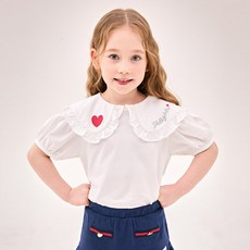 JELISPOON 女童透氣荷葉邊領愛心抓皺T恤