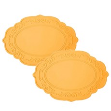 마켓피오 타원 레이스장식 실리콘 테이블 매트, 타입 4, 43 x 30 cm, 2개