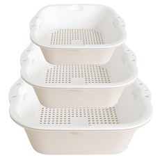 Needco 蔬菜多功能瀝水籃 瀝水盆 收納容器 攪拌碗 3件組, 奶油色, 1套