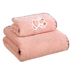 Sonnyo Palette 小熊柔軟沐浴浴巾 35 x 75 cm + 70 x 140 cm 套組, 03 粉紅色, 1套