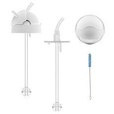 닥터브라운 유아용 와이드 젖병 270ml용 시피 실리콘 빨대 2p + 플립탑 2p + 청소 브러쉬 교체킷 세트, 1세트, White