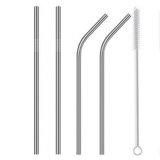 Johnny Free不鏽鋼多用途吸管 直款 2入+彎款 2入+清潔刷組 銀色, 1組