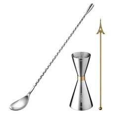 Casabeni Hometending 雞尾酒 Highball 金環量酒器 30ml / 60ml + 吧叉匙 30cm + 金色艾菲爾搗棒套組, 混合色, 1套