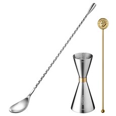 Casabeni 居家調酒 雞尾酒 嗨棒 金環量酒器 30ml / 60ml + 吧叉匙 30cm + 金色圓形搗棒 套組, 混色, 1套