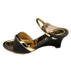 trisha 女款閃亮亮片綴飾穆勒楔型拖鞋 6cm TMA6033, 250, 黑色