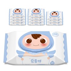 순둥이 유아용 오리지널 플러스 엘블루 휴대 물티슈 캡형, 75g, 20매, 12세트