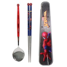 LiLFANT 漫威公仔立體成人不鏽鋼薄筷+收納盒組, 蜘蛛人, 湯匙+筷子+盒子