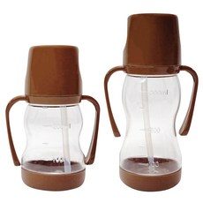 AGAFURA Raon系列Tritan材質防溢吸管學習杯組 250ml+350ml, 巧克力棕, 1組