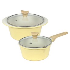 chefria IH爐適用Picnic系列陶瓷輕量鍋具組, 單柄鍋 18cm+雙耳鍋 20cm, 黃色, 1組