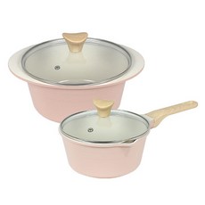 셰프리아 인덕션 IH 피크닉 세라믹 라이트 냄비 2종 세트, 핑크, 1세트, 18cm 편수냄비 + 20cm 양수냄비