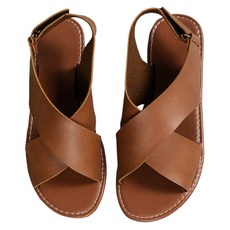 엘쏘 여성용 발등 크로스 레더 플랫 샌들