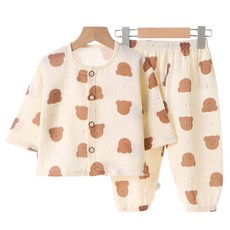 兒童紗布棉睡衣上下套裝