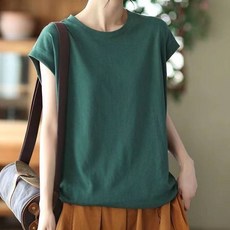 아뗄릭 여성용 통기성 컬리엘 루즈핏 순면 반팔 티셔츠 14156