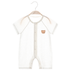 STARDOOR 嬰幼兒透氣小熊貼片全開扣純棉短袖連身衣