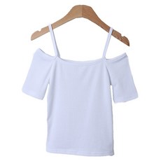 여성용 럽스 티더 오프숄더 끈 크롭 반팔 티셔츠