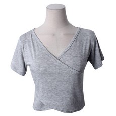 여성용 럽스 레사 랩스타일 크롭 브이넥 반팔 티셔츠