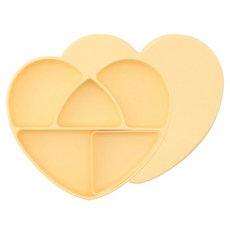 LOVEAT 幼兒用矽膠愛心吸附餐盤+湯分隔盤+蓋子組 830ml, 黃油黃, 1組