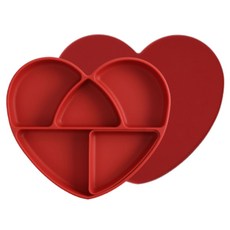 LOVEAT 幼兒用矽膠愛心吸附餐盤+湯分隔盤+蓋子組 830ml, 紅色, 1組