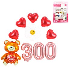 PARTYSHOW 愛心小熊 300天紀念日 雛菊套組, 玫瑰金 + 金屬紅, 1套