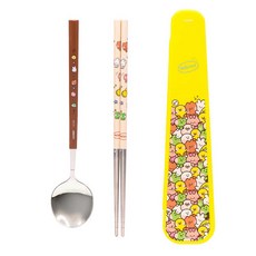 LiLFANT 兒童用 LINE FRIENDS minini Octa 真空餐具 + 收納盒組, 湯匙 + 筷子 + 收納盒, 混合色, 1套