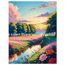 알로데 핑크꽃으로 물든 해변 벽 장식 DIY 보석십자수 세트 스퀘어 70 x 90 cm, NO 11, 1세트