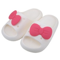 女童款 俏皮粉色蝴蝶結奶油色拖鞋