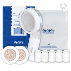 atojet 旅行用迷你蓮蓬頭+頭部濾芯 2入+管部濾芯 5入+包裝袋組, 混色, 1組
