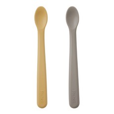 Richell 利其爾 幼兒用矽膠副食品湯匙 S, 舒適灰 + 奶油黃, 2個
