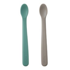 Richell 利其爾 幼兒用矽膠副食品湯匙 S, 獨立綠 + 舒適灰, 2個