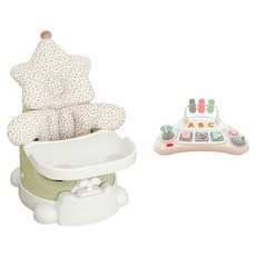 jellymom Muna增高椅 椅子+推車+托盤+Stella 2種+玩具組, 橄欖色(椅子、推車、托盤）、米色(蠟筆小新抱枕、內襯、玩具）, 1組